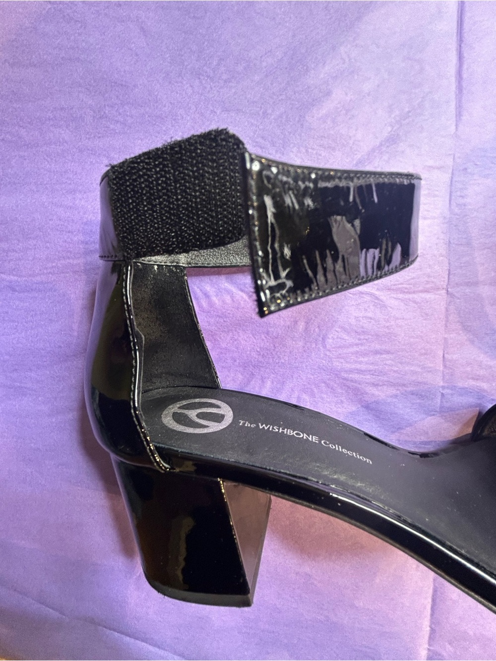 The Wishbone Collection Black Patent Ankle-Strap Heels with Block Heel - Picture 3 of 7
